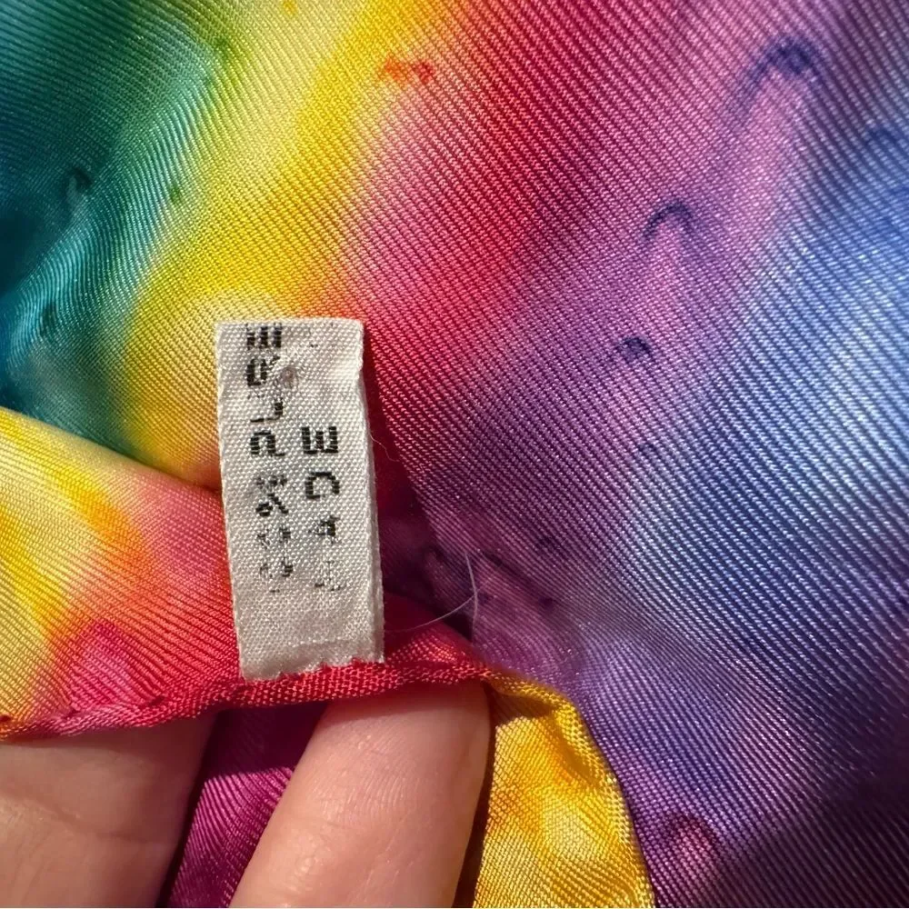 Vintage 100% Pure Silk Tie Dye Scarf 35” Square Multicolor Scarf Abstract Print